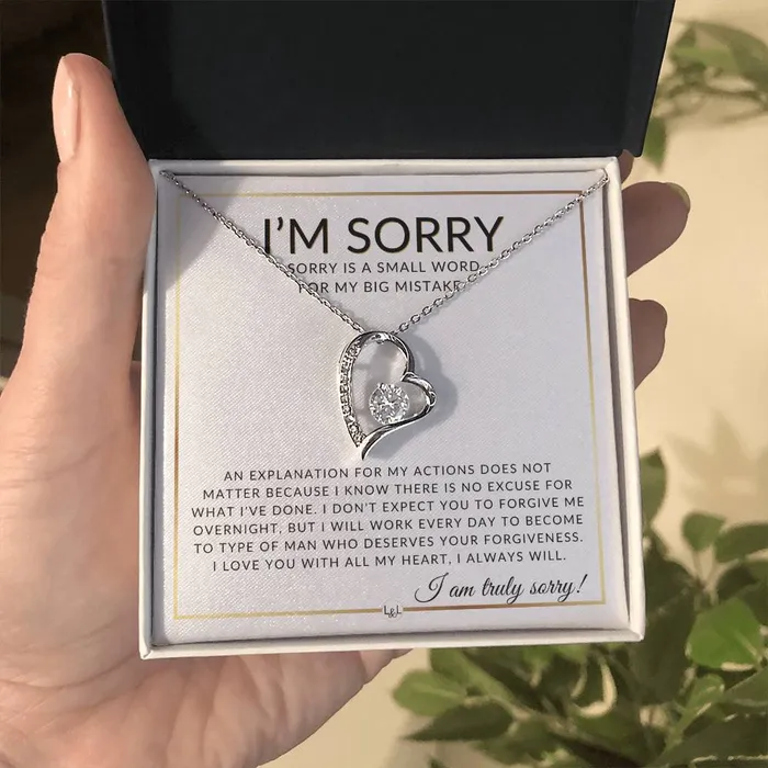 Necklaces ShineOn Fulfillment I Am Sorry Gift For Her No Excuses Apology Gift For Wife Fiance or Girlfriend Beautiful Womens Open Heart Pendant Necklace Heartfelt Message