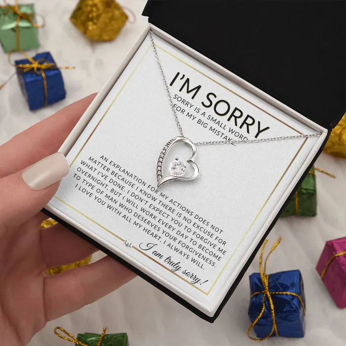 Necklaces ShineOn Fulfillment I Am Sorry Gift For Her No Excuses Apology Gift For Wife Fiance or Girlfriend Beautiful Womens Open Heart Pendant Necklace Heartfelt Message