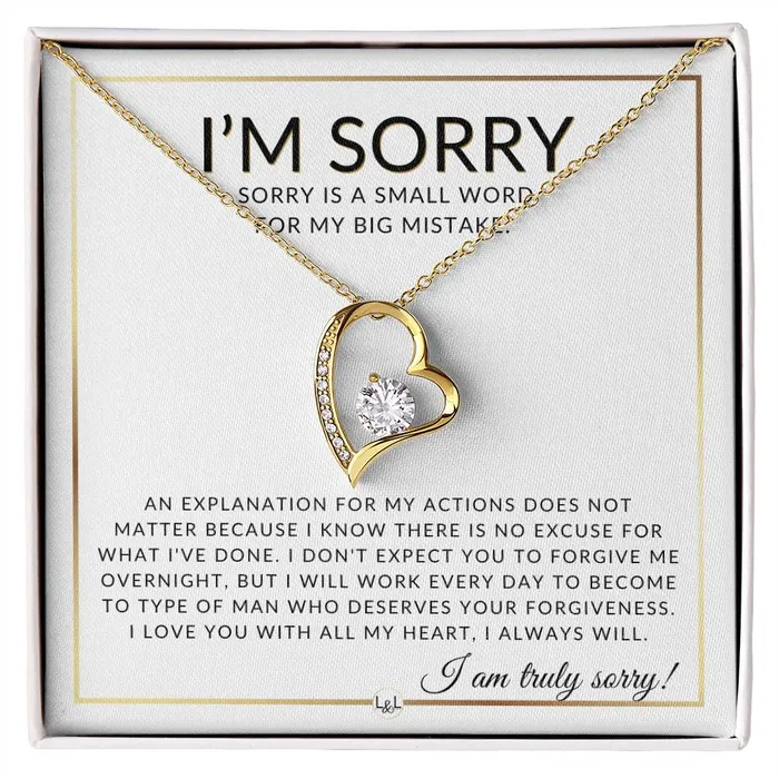Necklaces ShineOn Fulfillment I Am Sorry Gift For Her No Excuses Apology Gift For Wife Fiance or Girlfriend Beautiful Womens Open Heart Pendant Necklace Heartfelt Message
