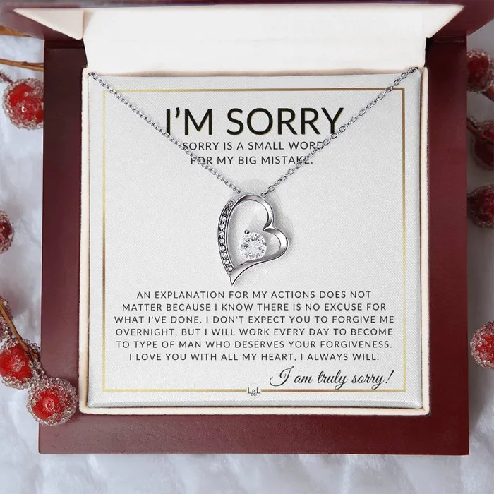 Necklaces ShineOn Fulfillment I Am Sorry Gift For Her No Excuses Apology Gift For Wife Fiance or Girlfriend Beautiful Womens Open Heart Pendant Necklace Heartfelt Message