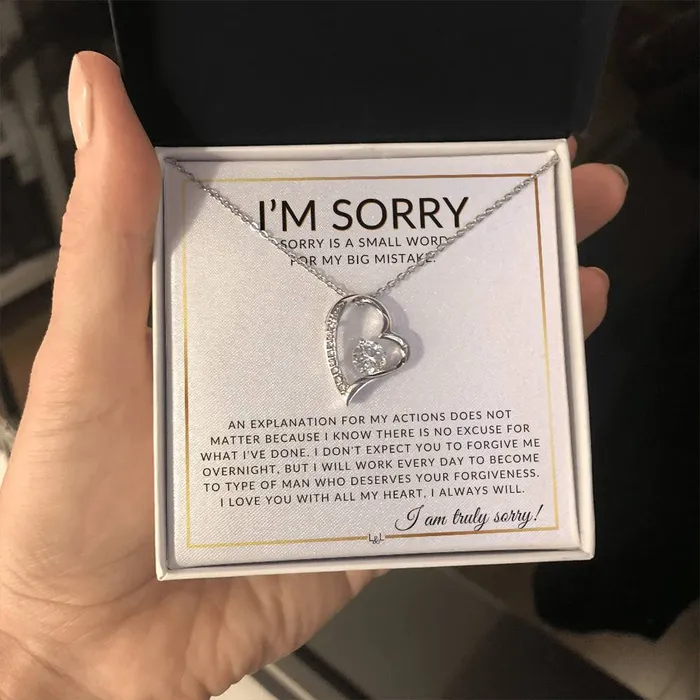 Necklaces ShineOn Fulfillment I Am Sorry Gift For Her No Excuses Apology Gift For Wife Fiance or Girlfriend Beautiful Womens Open Heart Pendant Necklace Heartfelt Message