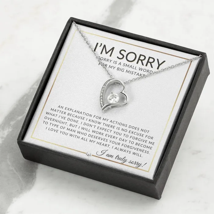 Necklaces ShineOn Fulfillment I Am Sorry Gift For Her No Excuses Apology Gift For Wife Fiance or Girlfriend Beautiful Womens Open Heart Pendant Necklace Heartfelt Message