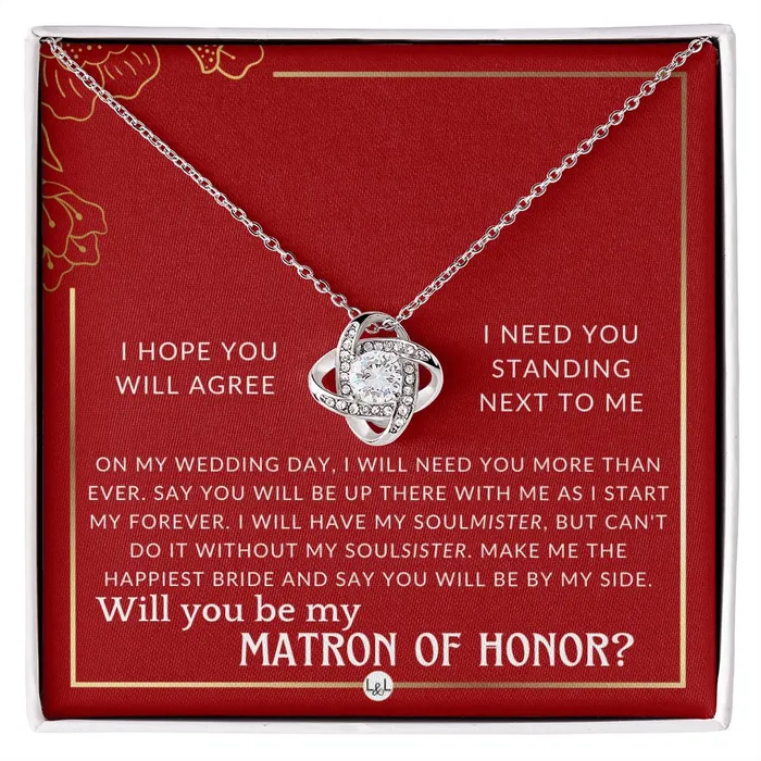Necklaces ShineOn Fulfillment Matron of Honor Proposal Gift Be My MOH Gift From Bride By My Side Wedding Party Accessory Necklace Red and Gold Wedding Theme