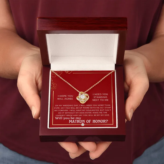 Necklaces ShineOn Fulfillment Matron of Honor Proposal Gift Be My MOH Gift From Bride By My Side Wedding Party Accessory Necklace Red and Gold Wedding Theme