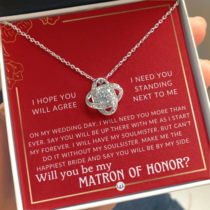 Necklaces ShineOn Fulfillment Matron of Honor Proposal Gift Be My MOH Gift From Bride By My Side Wedding Party Accessory Necklace Red and Gold Wedding Theme
