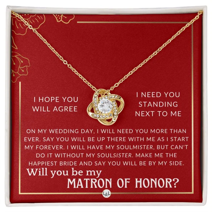 Necklaces ShineOn Fulfillment Matron of Honor Proposal Gift Be My MOH Gift From Bride By My Side Wedding Party Accessory Necklace Red and Gold Wedding Theme