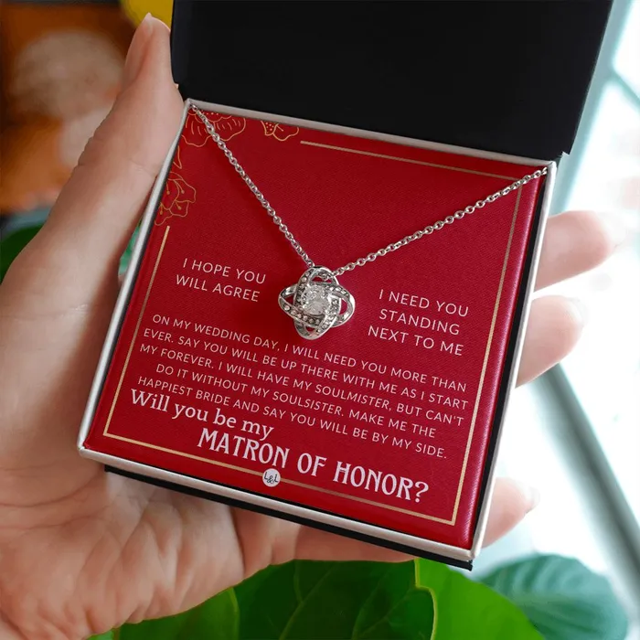 Necklaces ShineOn Fulfillment Matron of Honor Proposal Gift Be My MOH Gift From Bride By My Side Wedding Party Accessory Necklace Red and Gold Wedding Theme