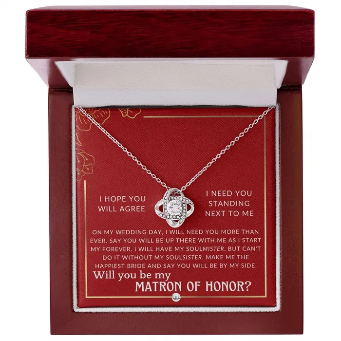 Necklaces ShineOn Fulfillment Matron of Honor Proposal Gift Be My MOH Gift From Bride By My Side Wedding Party Accessory Necklace Red and Gold Wedding Theme