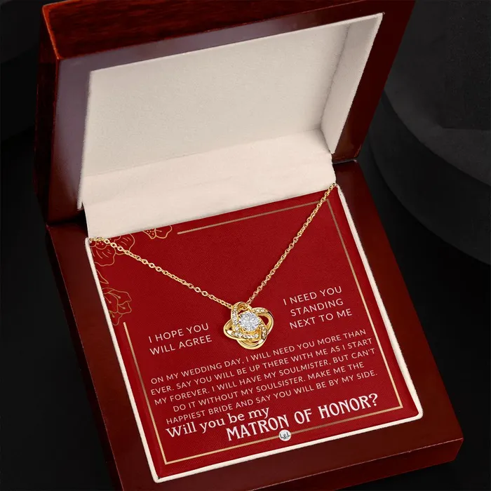 Necklaces ShineOn Fulfillment Matron of Honor Proposal Gift Be My MOH Gift From Bride By My Side Wedding Party Accessory Necklace Red and Gold Wedding Theme