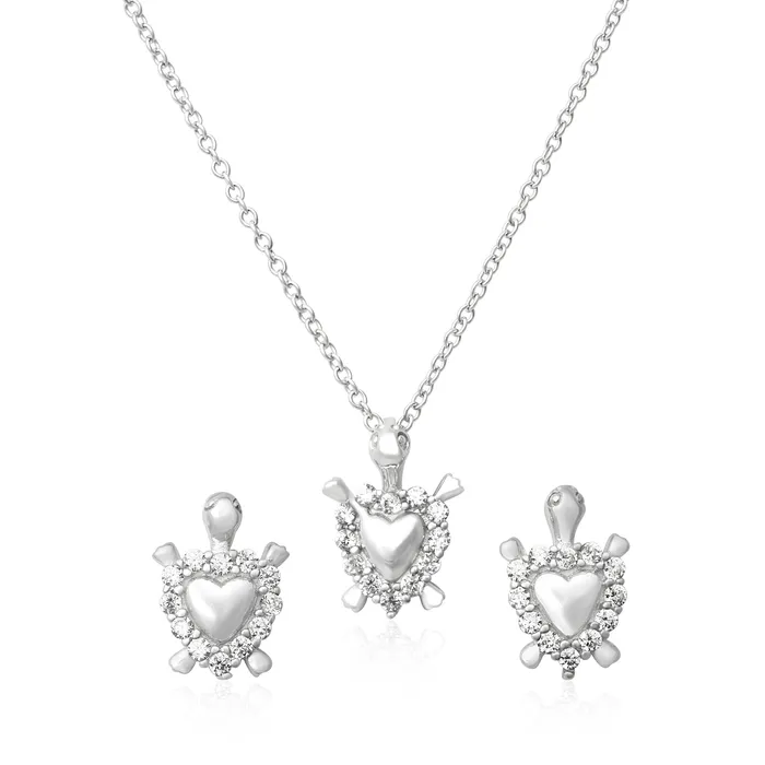 Necklaces Teeda MAZ8099 Turtle Heart CZ Earring Pendant Necklace Set