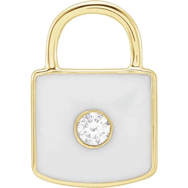 Necklaces UNLOCK Your Potential Enameled Natural Diamond Lock CharmPendant 14K White Yellow Rose 302 Fine Jewelry