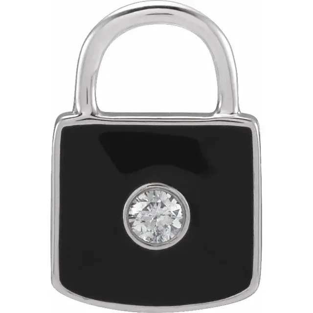 Necklaces UNLOCK Your Potential Enameled Natural Diamond Lock CharmPendant 14K White Yellow Rose 302 Fine Jewelry