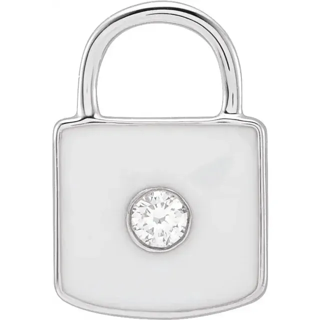 Necklaces UNLOCK Your Potential Enameled Natural Diamond Lock CharmPendant 14K White Yellow Rose 302 Fine Jewelry