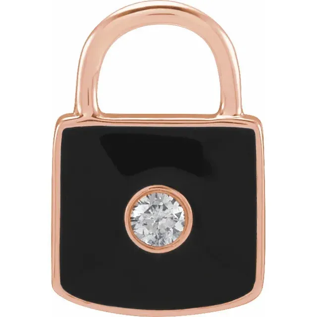 Necklaces UNLOCK Your Potential Enameled Natural Diamond Lock CharmPendant 14K White Yellow Rose 302 Fine Jewelry