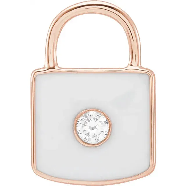 Necklaces UNLOCK Your Potential Enameled Natural Diamond Lock CharmPendant 14K White Yellow Rose 302 Fine Jewelry