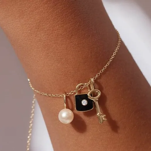 Necklaces UNLOCK Your Potential Enameled Natural Diamond Lock CharmPendant 14K White Yellow Rose 302 Fine Jewelry