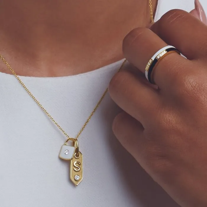 Necklaces UNLOCK Your Potential Enameled Natural Diamond Lock CharmPendant 14K White Yellow Rose 302 Fine Jewelry