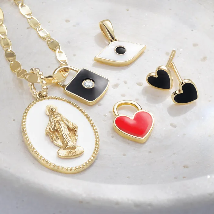 Necklaces UNLOCK Your Potential Enameled Natural Diamond Lock CharmPendant 14K White Yellow Rose 302 Fine Jewelry