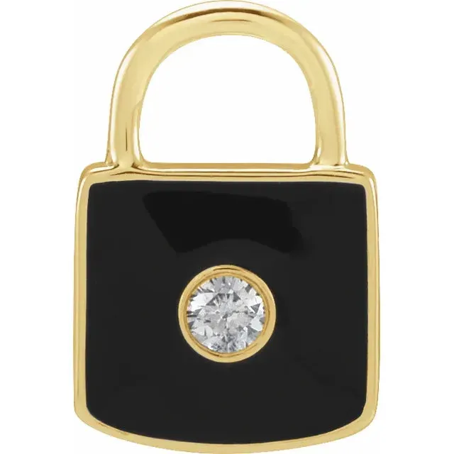 Necklaces UNLOCK Your Potential Enameled Natural Diamond Lock CharmPendant 14K White Yellow Rose 302 Fine Jewelry