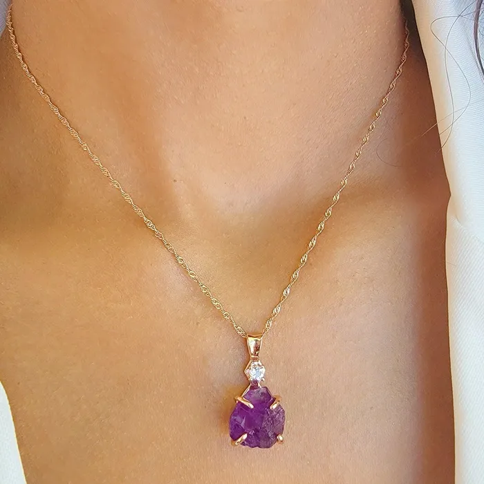 Necklaces Uniquelan Jewelry Raw Amethyst and Quartz Necklace Necklaces Uniquelan Jewelry Raw Amethyst and Quartz Necklace