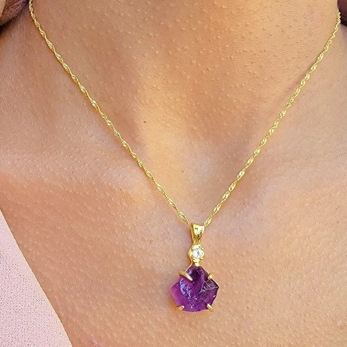 Necklaces Uniquelan Jewelry Raw Amethyst and Quartz Necklace Necklaces Uniquelan Jewelry Raw Amethyst and Quartz Necklace