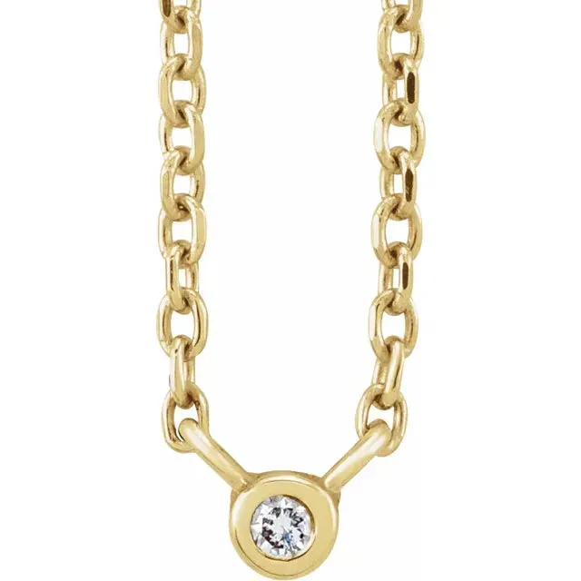 Necklaces Vintage Magnality Natural BezelSet Diamond 015 or 10 CT Solitaire Adjustable Necklace in Solid 14K Yellow White Rose Gold or Silver