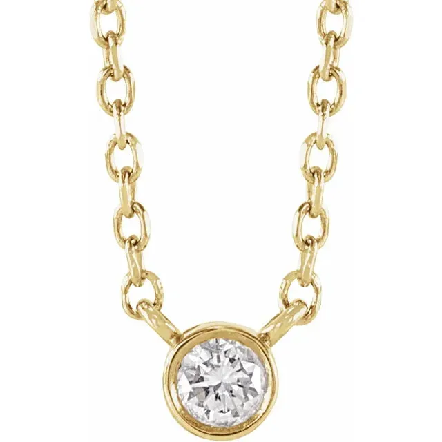 Necklaces Vintage Magnality Natural BezelSet Diamond 015 or 10 CT Solitaire Adjustable Necklace in Solid 14K Yellow White Rose Gold or Silver
