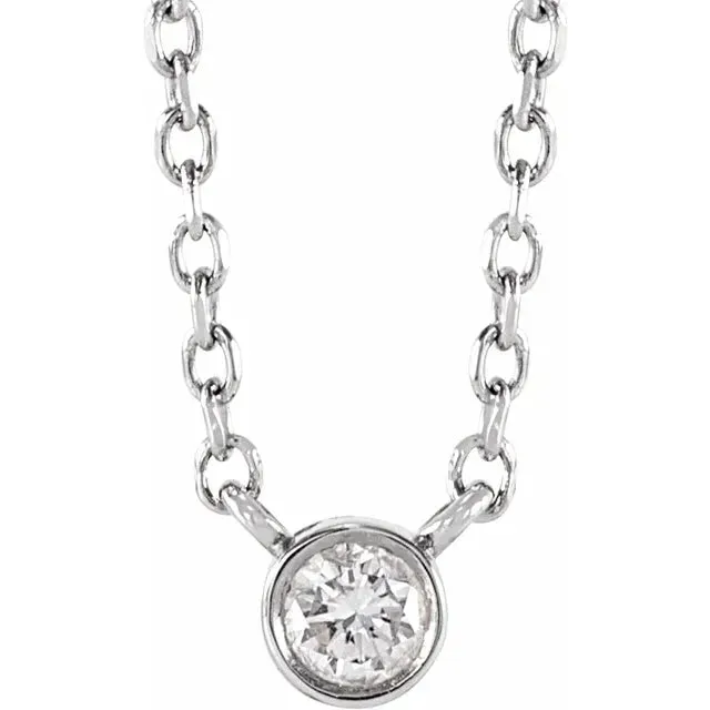 Necklaces Vintage Magnality Natural BezelSet Diamond 015 or 10 CT Solitaire Adjustable Necklace in Solid 14K Yellow White Rose Gold or Silver
