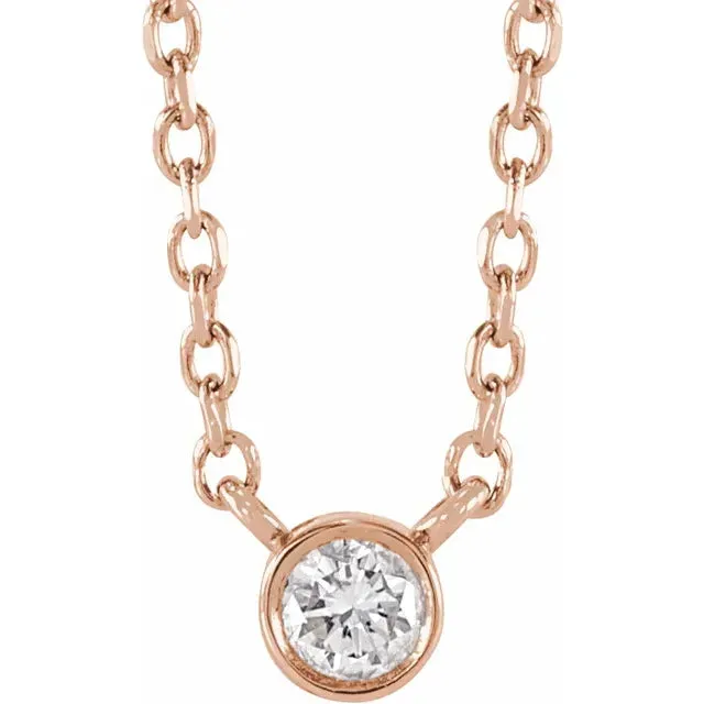 Necklaces Vintage Magnality Natural BezelSet Diamond 015 or 10 CT Solitaire Adjustable Necklace in Solid 14K Yellow White Rose Gold or Silver