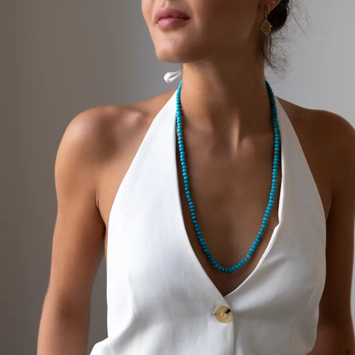 Necklaces Vivien Frank Designs Long Turquoise necklace 14k gold knotted