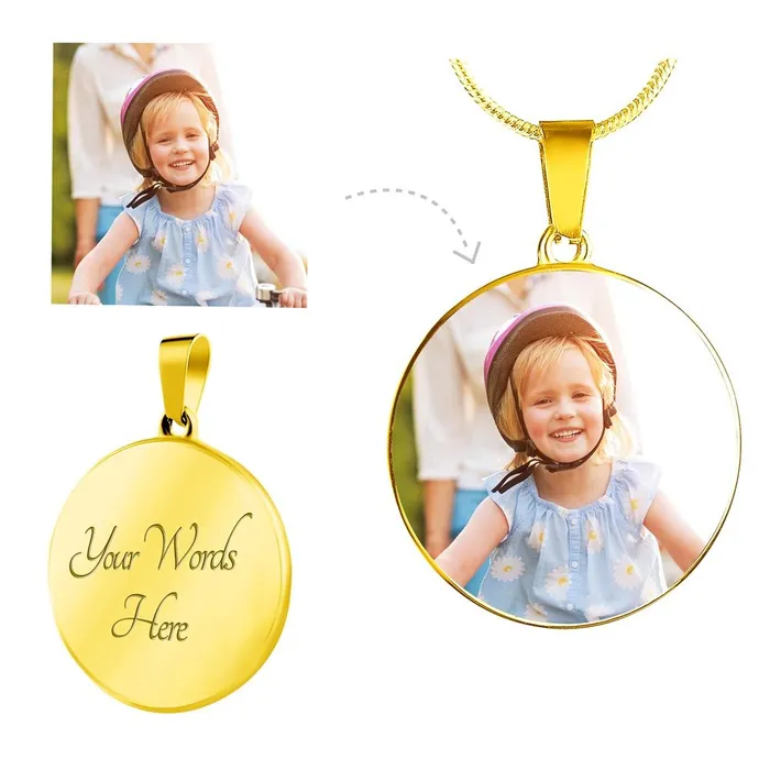 Personalized Necklace with Round Photo Pendant and Engraving Options ShineOn Fulfillment Necklaces