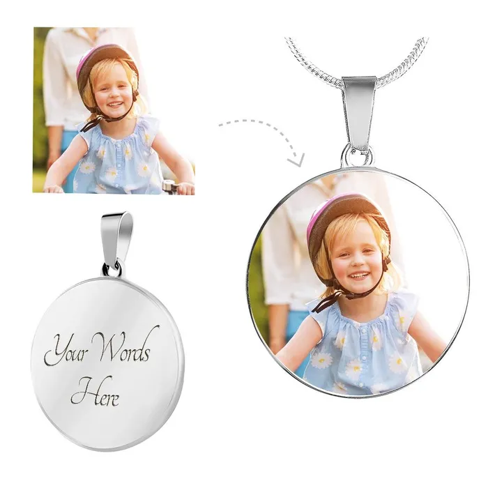 Personalized Necklace with Round Photo Pendant and Engraving Options ShineOn Fulfillment Necklaces