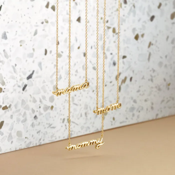 Petite Mama Script 16 or 18 Necklace Solid 14K Gold Platinum or Silver 302 Fine Jewelry Necklaces