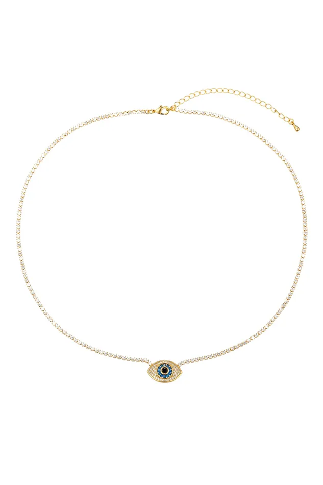 Riley Evil Eye Cubic Zirconia Tennis Style Necklace Eye Candy LA Necklaces