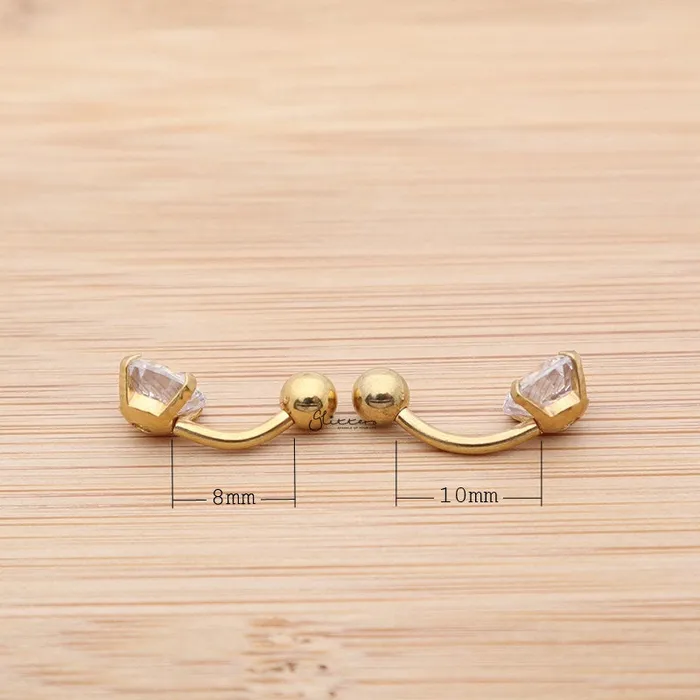 Rings 316L Surgical Steel Prong Set Cubic Zirconia Belly Button RingGold Glitters