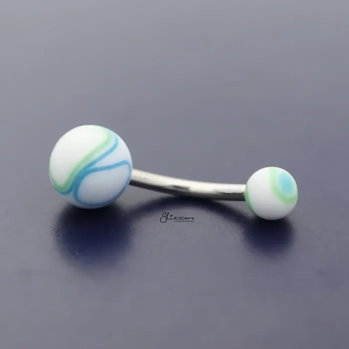 Rings Acrylic Marble Balls Belly Button Navel Ring BlueGreen Glitters
