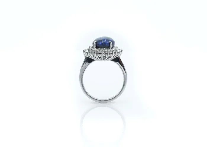 Rings Crown Jewels Coin Vintage Platinum Blue Opal and Diamond Halo Ring