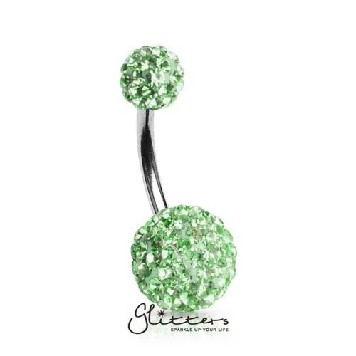 Rings Glitters Crystal Cluster Ferido Double Disco Ball Navel Belly Button RingGreen Rings Glitters Crystal Cluster Ferido Double Disco Ball Navel Belly Button RingGreen