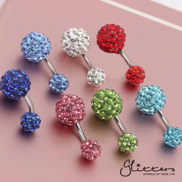 Rings Glitters Crystal Cluster Ferido Double Disco Ball Navel Belly Button RingGreen