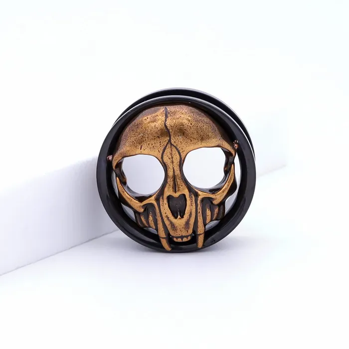 Rings Glitters Gold Skull Screw Fit Flesh Tunnel Plugs