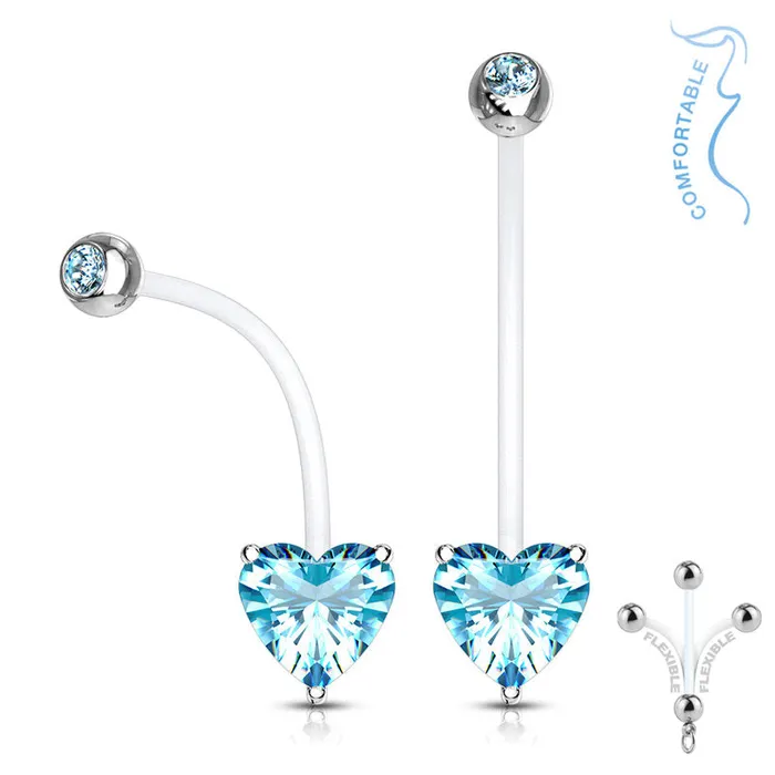 Rings Glitters Heart CZ Pregnancy Bioflex Belly Button Ring Aqua