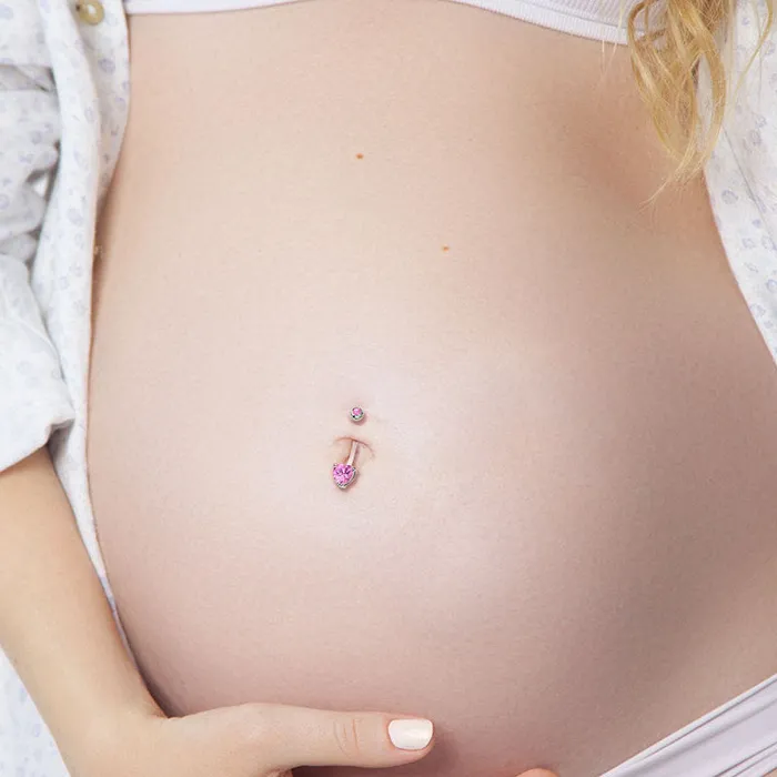 Rings Glitters Heart CZ Pregnancy Bioflex Belly Button Ring Aqua