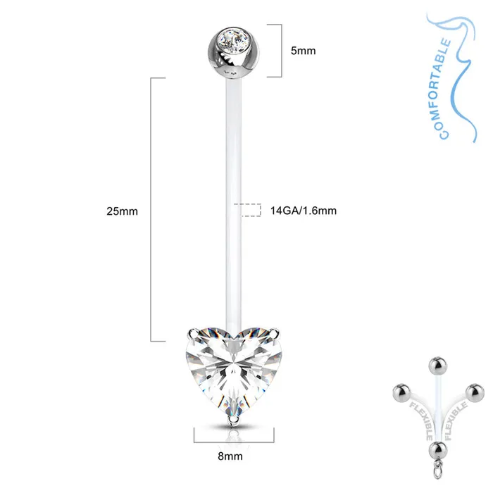 Rings Glitters Heart CZ Pregnancy Bioflex Belly Button Ring Aqua