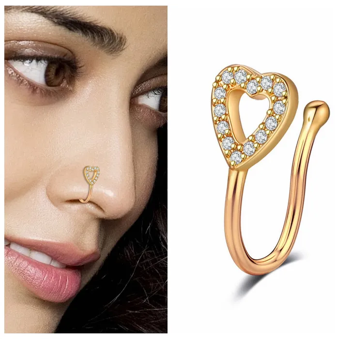 Rings Glitters Heart Non Piercing Fake Nose Ring