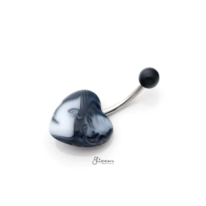 Rings Glitters Marble Acrylic Heart Belly Button Navel Ring Black