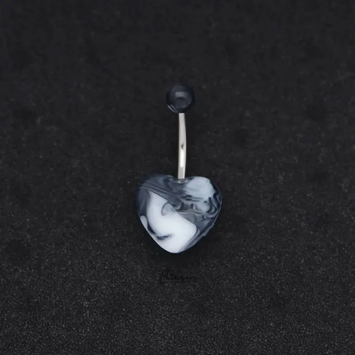 Rings Glitters Marble Acrylic Heart Belly Button Navel Ring Black