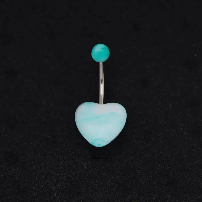 Rings Glitters Marble Acrylic Heart Belly Button Navel Ring Green
