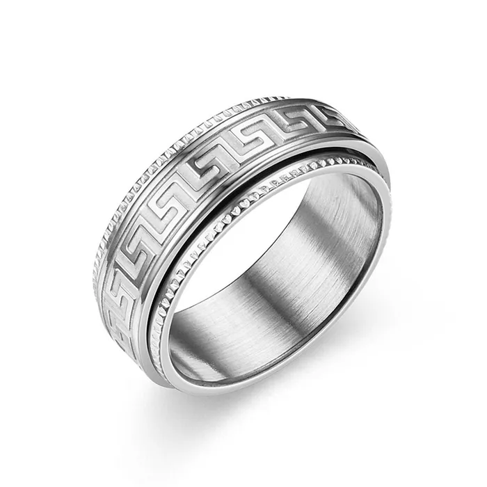 Rings Glitters Stainless Steel Greek Key Pattern Spinner Ring