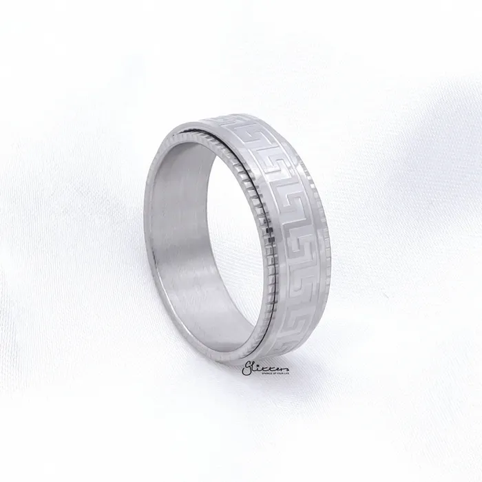 Rings Glitters Stainless Steel Greek Key Pattern Spinner Ring Rings Glitters Stainless Steel Greek Key Pattern Spinner Ring