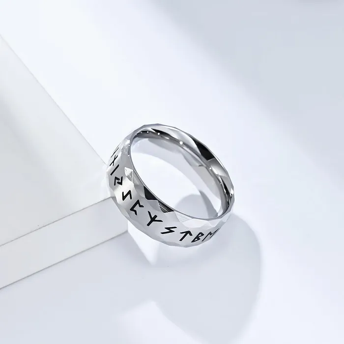 Rings Glitters Stainless Steel Viking Norse Rune Ring Silver